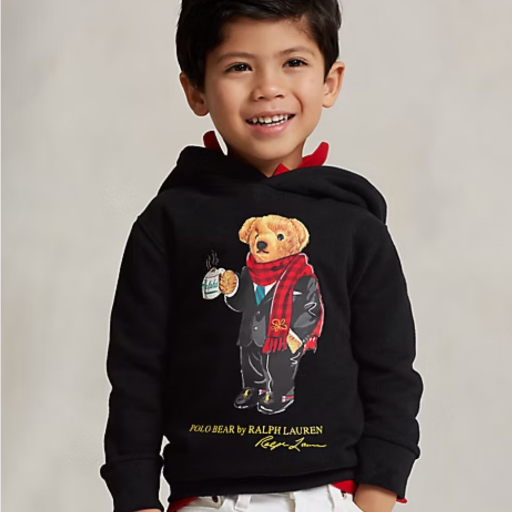 Ralph Lauren Kids Black Hoodie with Polo Bear Design